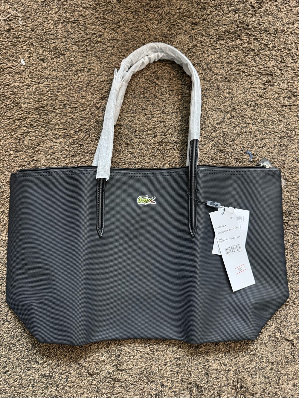 Lacoste Black Tote with Green Crocodile Logo